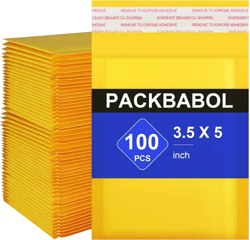 Vista 12 de packbabol Sobres de burbujas de papel kraft 3.5x5 Pulgadas 50 Pack, sobres autoadhesivos de papel para embalaje, sobres de adhesión fuerte, pequeñas