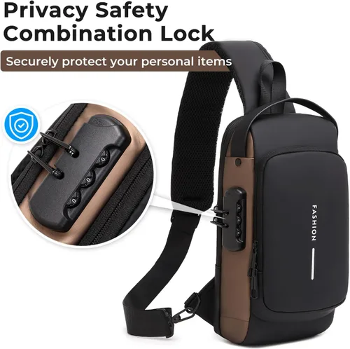 Vista 6 de Bolso bandolera para hombre Bolso cruzado antirrobo - Bolso bandolera de piel sintética - Bolsa de pecho para uso diario