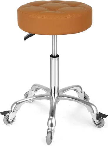 Vista 15 de Taburete ajustable resistente – Taburetes con ruedas giratorias de bloqueo – Taburetes giratorios sin respaldo para belleza, peluquería, spa, hogar