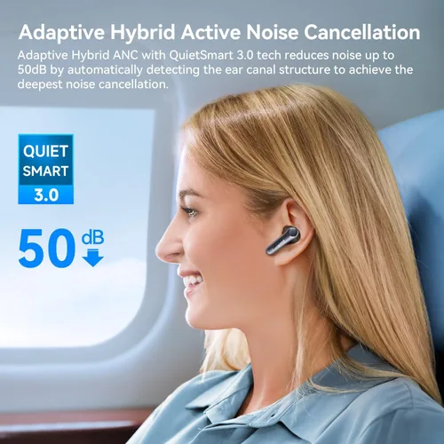 Vista 2 de EarFun Air Pro 4 Auriculares inalámbricos con cancelación de ruido híbrida adaptativa, sonido Qualcomm Snapdragon, aptX™ sin pérdida, 6 micrófonos