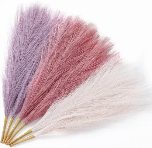 Vista 16 de Serwalin Decoración de zacate de las pampas rosa intenso, rosa rubor y rosa, 17.7 pulgadas 6 piezas de zacate de las pampas sintético, zacate A Abby
