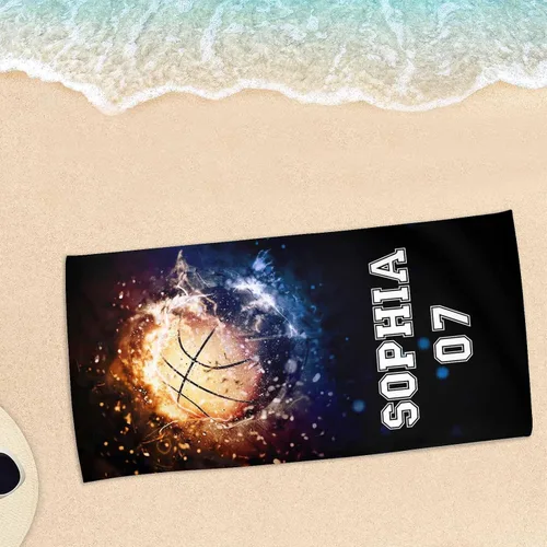 Vista 5 de Artsadd Toalla de playa personalizada para adultos, manta de playa personalizada de baloncesto con nombre inicial como regalo de fiesta para viajes