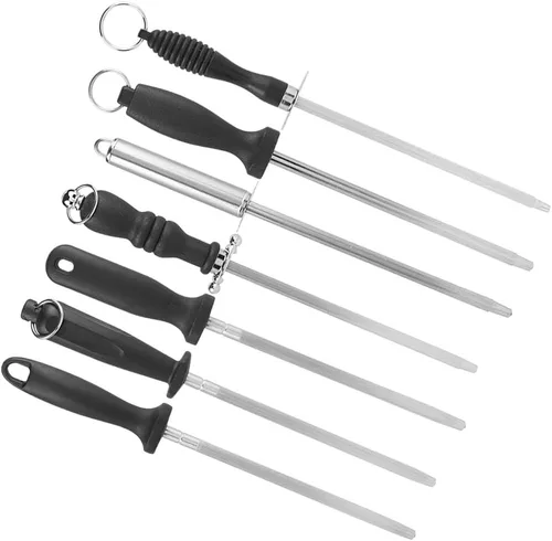 Vista 5 de Varilla de afilar cuchillos de acero inoxidable, barra de acero profesional para afilar cocina con mango ergonómico, diseño antideslizante para #1