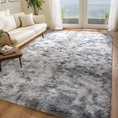 Vista 9 de Alfombra gris grande de 6 x 9 pies para sala de estar, dormitorio, alfombra de área de pelo mullido, alfombra de felpa antideslizante
