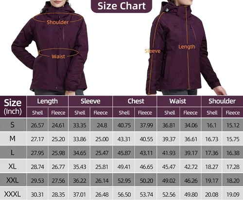 Vista 6 de GOLDEN CAMEL Chaqueta de esquí para mujer, 3 en 1, impermeable, resistente al viento, chaqueta de forro polar, chaqueta de snowboard y montaña