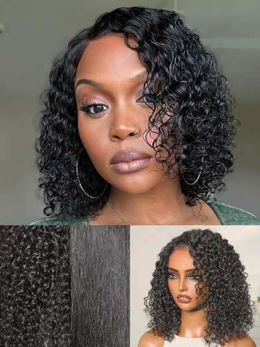 Vista 17 de LUVME HAIR Pelucas de cabello humano rizado sin pegamento de 6 pulgadas, precortadas, indetectable, HD, encaje Bob, peluca corta y rizada con ondas