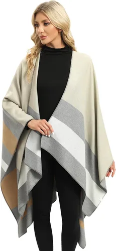 Vista 19 de Femdouce Manta cálida para mujer, ligera, con frente abierto, capa tipo poncho para primavera, otoño e invierno