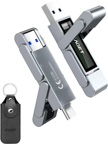 Vista 10 de EAGET Unidad flash USB dual de alta velocidad de 512 GB, hasta 2100 MB/s, SSD portátil con USB 3.2 + USB-C, marco de metal y diseño de ventana