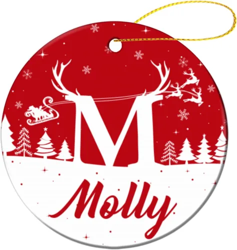 Vista 11 de Adorno personalizado con inicial de Navidad, regalo de decoración de árbol de Navidad, monograma de 26 letras para la primera Navidad, adorno