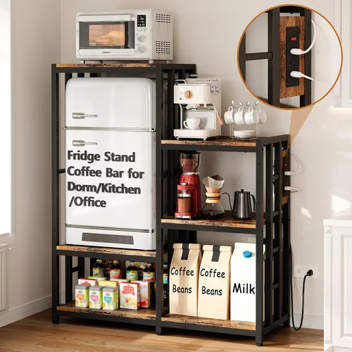 Vista 10 de Soporte para Mini Nevera, Estación de Gabinete de Barra de Café con Espacio de Almacenamiento para Insertar Refrigerador Pequeño, Organizador