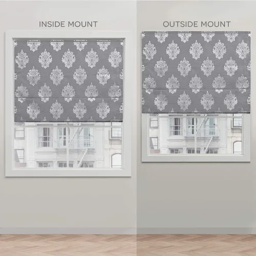 Vista 7 de [Usado] EXCLUSIVE HOME Marseilles Damask - Persiana romana 100% opaca de 23 x 64 pulgadas, color gris