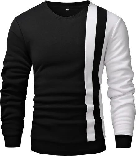Vista 3 de GORGLITTER Sudadera casual de cuello redondo para hombre, sudadera de forro polar con bloques