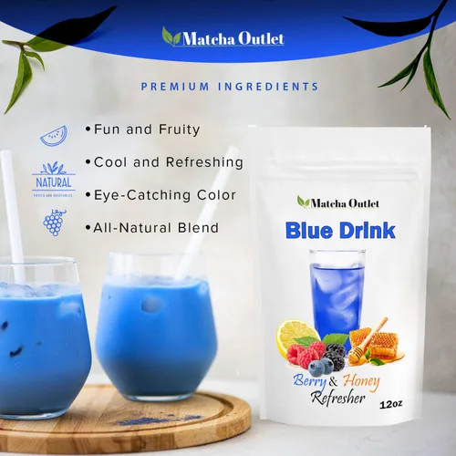 Vista 3 de Blue Drink Spirulina en polvo, sabor a bayas y miel, 12 onzas, mezcla de bebida azul, colorante natural para alimentos, perfecto para mezcla