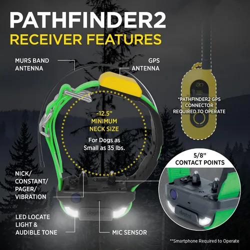 Vista 2 de Dogtra Pathfinder 2 Receptor adicional Perro GPS Tracker e Collar Luz LED Negro Sin tarifas mensuales Aplicación gratuita Impermeable Smartwatch