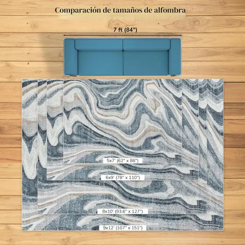 Vista 6 de LUXE WEAVERS - Alfombra abstracta con patrón de mármol azul remolino 5 x 7 pies