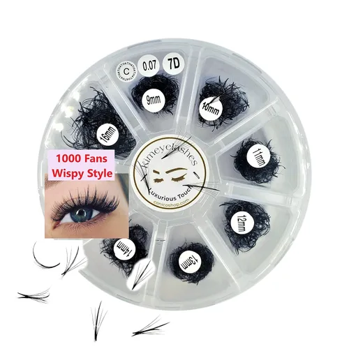 Vista 6 de Extensiones de pestañas postizas con forma de abanico Wispy en forma de espigas 5D 7D 1000 Promade en abanico de longitudes mixtas de 0.354 in-0.630