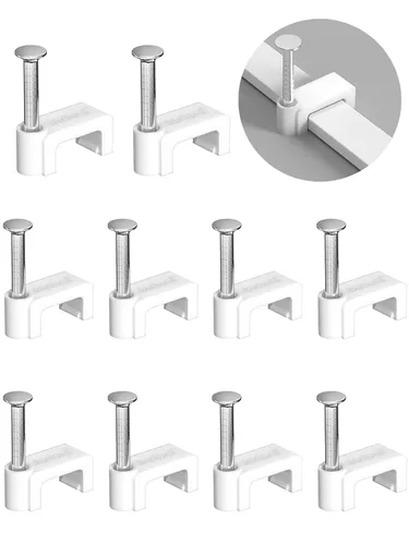 Vista 10 de Jadaol Clips para cable con clavos, paquete de 400 clips de cable (0.197 in, 0.236 in, 0.315 in, 0.394 in), clavijas planas de cable para cable