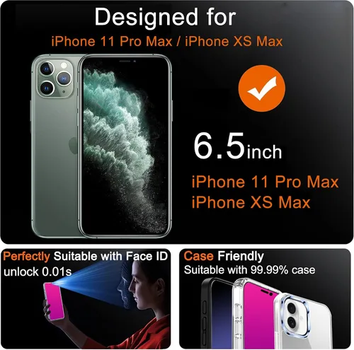 Vista 2 de Paquete de 2 protectores de pantalla de privacidad para iPhone 11 Pro Max/XS Max, vidrio templado antiespía, efecto espejo colorido degradado