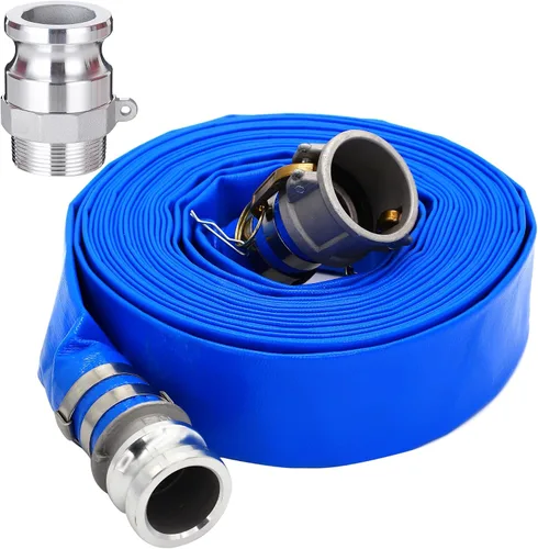 Vista 9 de Manguera de descarga plana de PVC de 2 pulgadas de diámetro interior x 25 pies con conexiones Camlock C y E de aluminio, mangueras de bomba