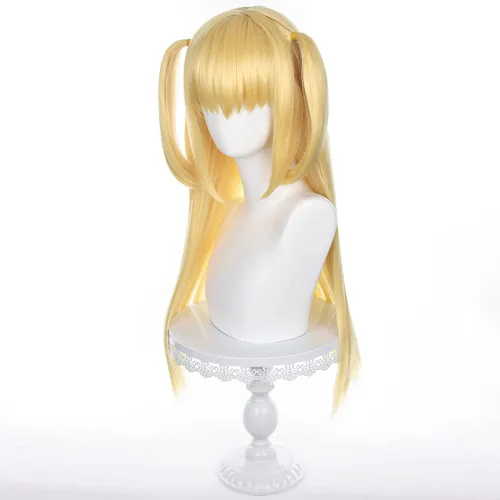 Vista 4 de Peluca Misa Amane, Death Note Misa Amane, peluca de cosplay con gorra de peluca, longitud aproximada de 27.6 in