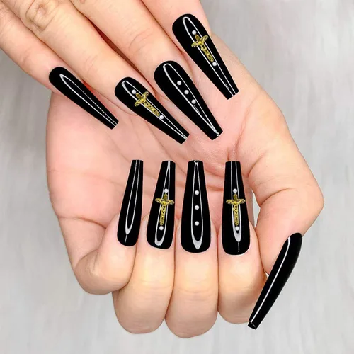 Vista 5 de WOKOTO 100 dijes de uñas de crucifijo dorado 3D para arte de uñas 3D, dijes de uñas de metal dorado para decoración de uñas, accesorios de bricolaje