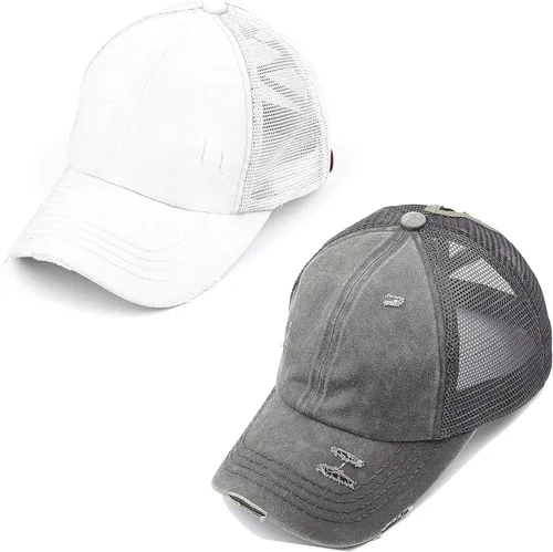 Vista 122 de Funky Junque - Sombrero de cola de caballo para mujer, gorra de béisbol con ajuste ajustable y cola de caballo alta cruzada para uso diario Paquete