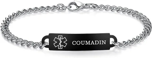 Vista 113 de Pulseras de identificación de alerta médica de 6.5 "-8.5" para mujeres, pulseras de emergencia médica de acero inoxidable, grabado gratuito