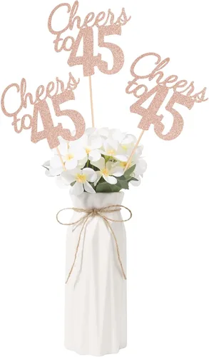 Vista 6 de Gexolenu Cheers to 21, paquete de 10 centros de mesa con purpurina dorada de doble cara para cumpleaños número 21 para mesas, palitos decorativos
