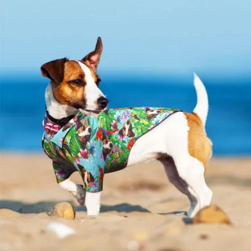 Vista 3 de Camisa hawaiana personalizada con cara de foto divertida, linda camisa de playa para mascotas de verano, camiseta polo floral transpirable, ropa
