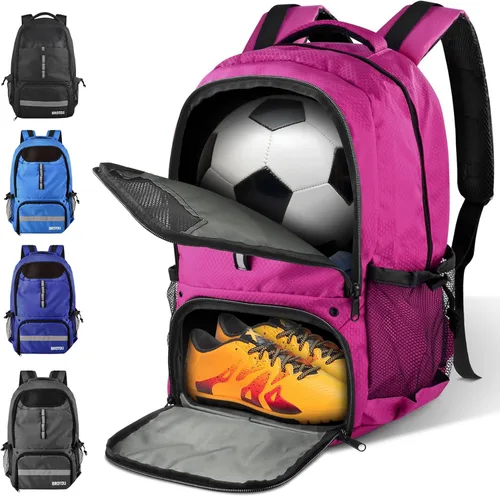 Vista 8 de BROTOU Mochila de fútbol Bolsa deportiva con soporte para pelotas y compartimento para zapatos para fútbol, baloncesto, voleibol, rugby