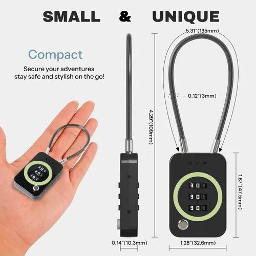 Vista 2 de Candado de combinación de 3 dígitos, cerradura de equipaje segura de viaje, cerradura de cable pequeña con código, candado combinado para maleta