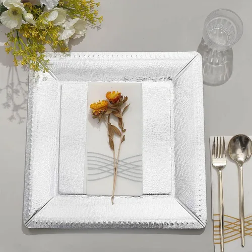 Vista 12 de Efavormart - Paquete de 10 bandejas cuadradas de 13 pulgadas, 1100 GSM, de cuero extra rígido con textura de cartón, platos para bodas de otoño