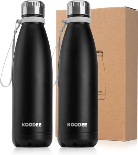 Vista 10 de koodee Botella de agua aislada (paquete de 2) botella de agua de doble pared de acero inoxidable 18/8, botella térmica de viaje con forma de cola
