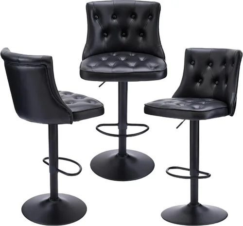 Vista 12 de FIRAVOE Juego de 2 taburetes de bar, taburetes de bar giratorios ajustables con respaldos, taburetes de bar de 25 a 34 pulgadas de altura de Negro