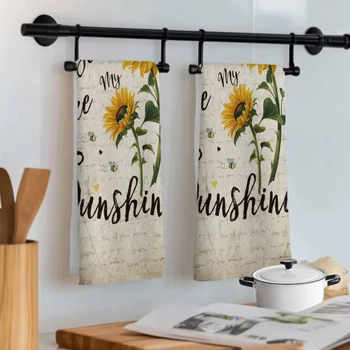 Vista 7 de Toallas de cocina rústicas de girasol, papel de periódico retro marrón rústico de microfibra absorbente para platos de cocina, toalla de baño