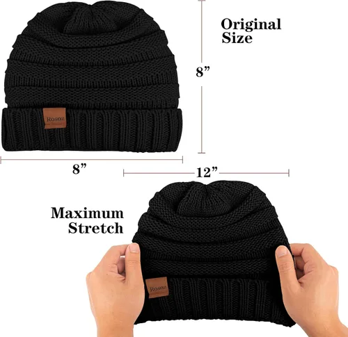 Vista 6 de Rosoz Gorros de invierno para mujer para mujer, gorros de punto cálidos para mujer, gruesos para clima frío