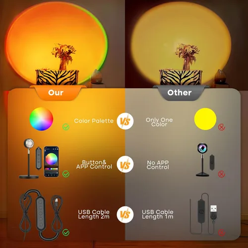 Vista 6 de Proyector de lámpara de puesta de sol con control de aplicación, lámpara de proyección cambiante multicolor, luz LED, lámpara de luz solar