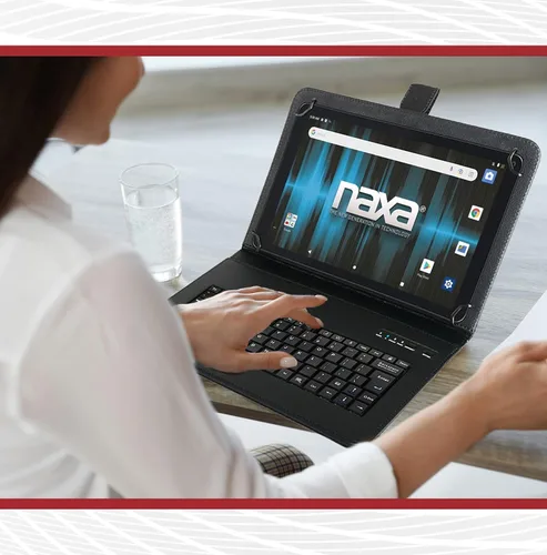 Vista 6 de Naxa NID-1021 Core Android 11 Tablet con pantalla HD IPS de 10.1 pulgadas y funda de teclado USB, procesador Quad Core de 1.6 GHz, RAM de 2 GB