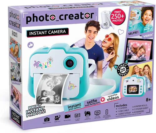 Vista 10 de Photo Creator - Cámara instantánea 3 en 1 para niños, color rosa; cámara, impresora instantánea y cabina de fotos con divertidos marcos y filtros