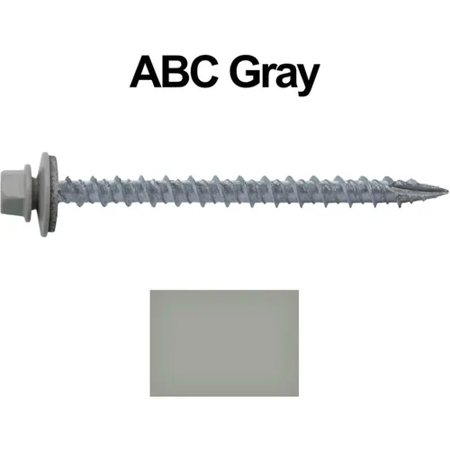 Vista 3 de 10 tornillos para techos de metal gris ABC de 2-1/2 pulgadas, cabezal de arandela hexagonal, arranque automático/roscado, arandela EPDM. 1 bolsa