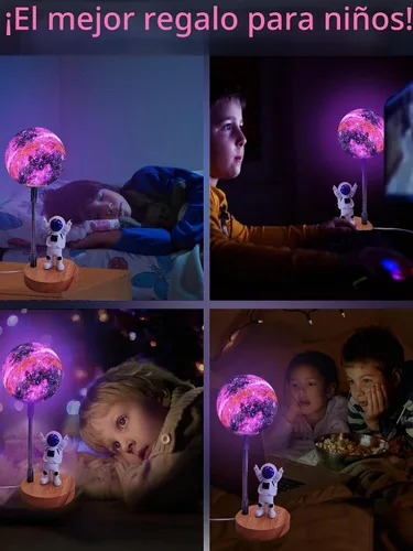 Vista 6 de Lámpara de luna para niños, luces Space Buddy con 7 colores, luz nocturna de astronauta Galaxia