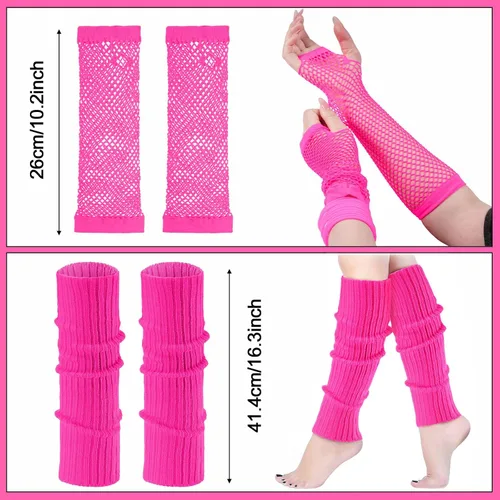 Vista 4 de Hicarer 18 piezas de accesorios de los años 80 para mujeres y niñas, trajes de fiesta retro neón de los años 80 y 90, disfraz de Año Nuevo, riñonera