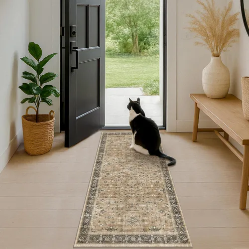 Vista 136 de Hazo Haus – Alfombra pequeña para entrada, cocina o baño, antideslizante con base de goma, resistente a las manchas y a la decoloración, diseño