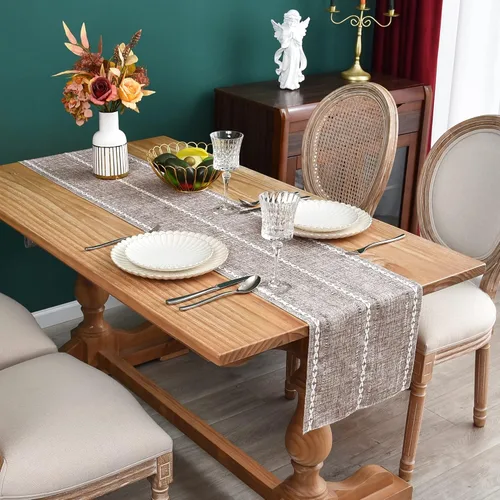 Vista 2 de Camino de mesa rústico de granja con rayas trenzadas, decoración de mesa bordada para cocina, sala de estar, comedor, vacaciones y fiesta, café, 13