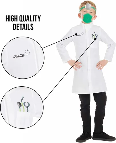 Vista 5 de Kids Dentist Costume Childrens Fun White Tooth Doctor Uniform - Small