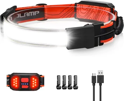 Vista 10 de Linterna de cabeza LED Spriak recargable, faro de 1000 lúmenes con haz amplio de 230°, linterna de cabeza recargable por USB con luz trasera roja