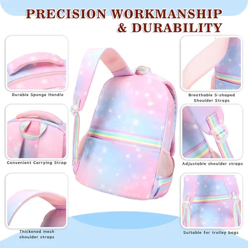 Vista 4 de Mochila escolar para niñas, mochila para computadora portátil, mochila escolar linda para niños y jardín de infantes, mochilas grandes para mujeres