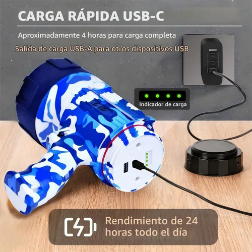 Vista 6 de XINXI Foco recargable, linterna de alta potencia de 2,000,000 lúmenes, luz de búsqueda de mano impermeable IP67, con largo tiempo de funcionamiento