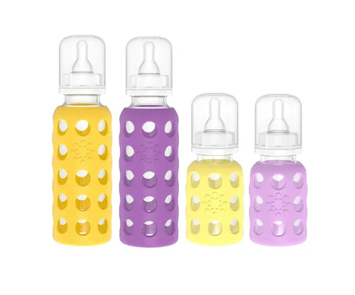 Vista 40 de Lifefactory Biberón de vidrio sin BPA Funda protectora de silicona Paquete de 2 de 4 onzas melón, plátano