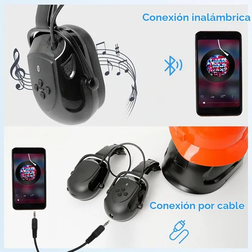 Vista 2 de Aolamegs Orejeras con Bluetooth para casco duro, NRR de 26 db, con cancelación de ruido, orejeras para llamadas, música, protección auditiva